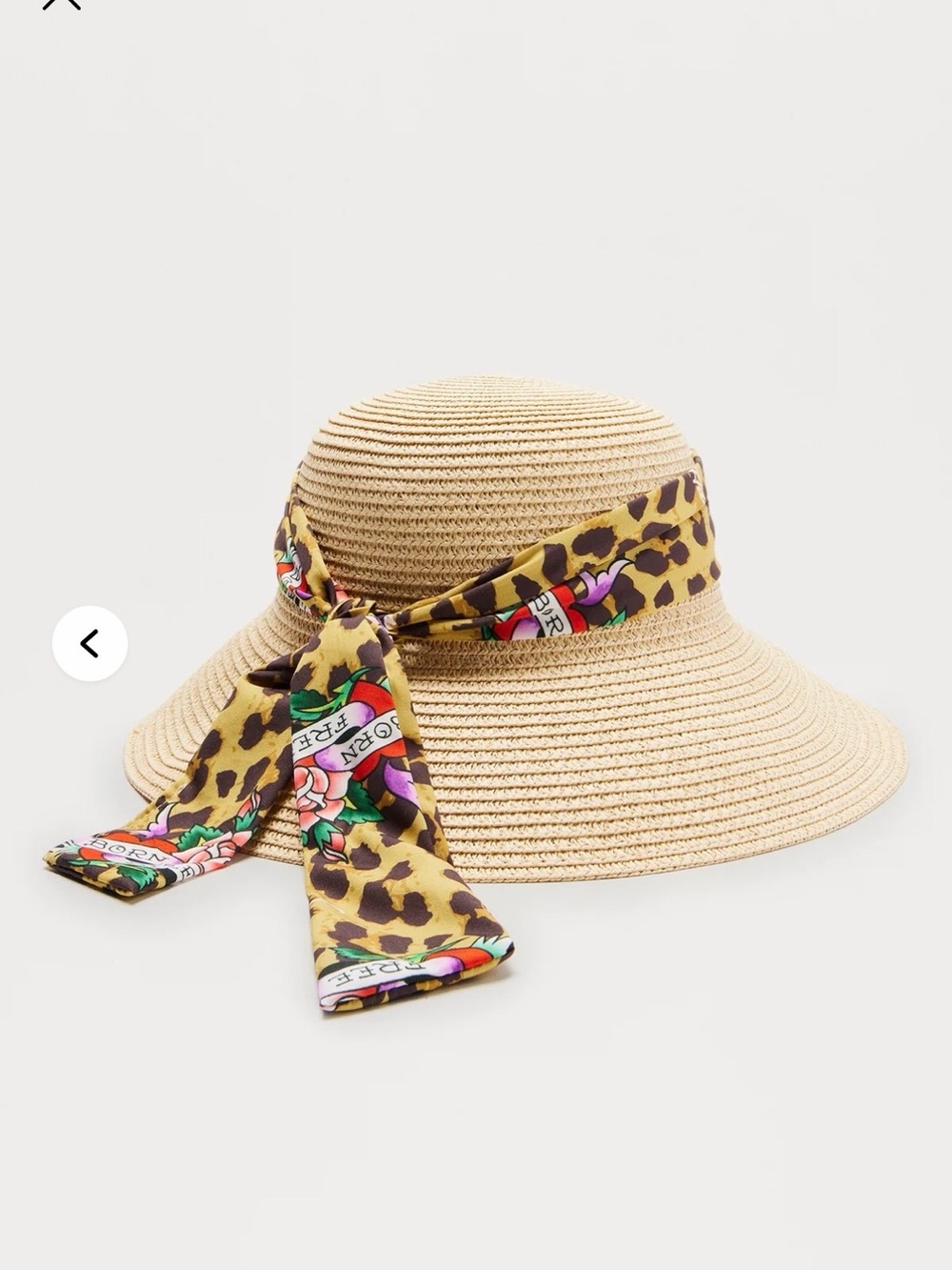 Wide Brim Straw Sun Hat with Leopard Print Band - Picture 2 of 5
